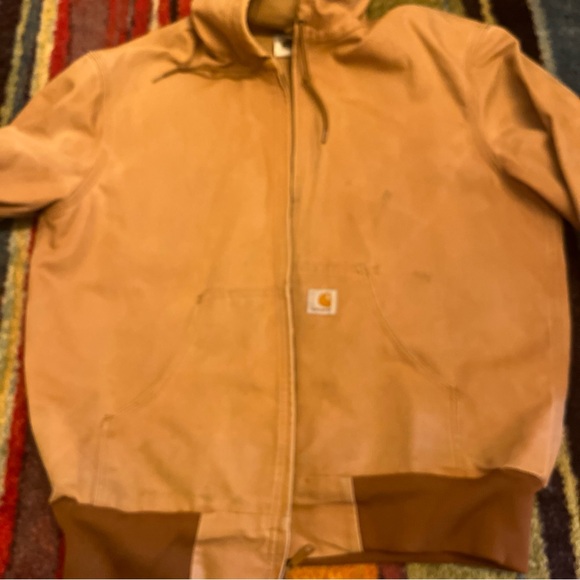 Carhartt Jacket Brown Hooded J131 Size Medium Mens Distressed Work Jacket - Picture 8 of 11